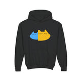 Youth Hoodie — Cute Half-Blue Half-Yellow Cat Graphic