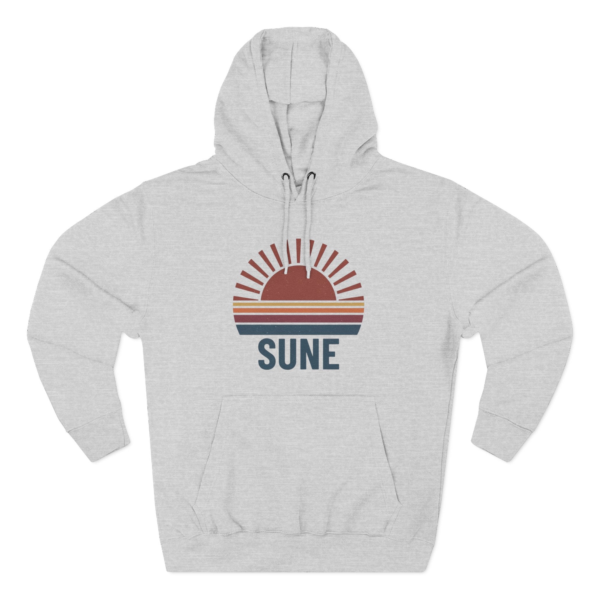 Retro Sunrise 'SUNE' Graphic Hoodie — Vintage Striped Sun Pullover