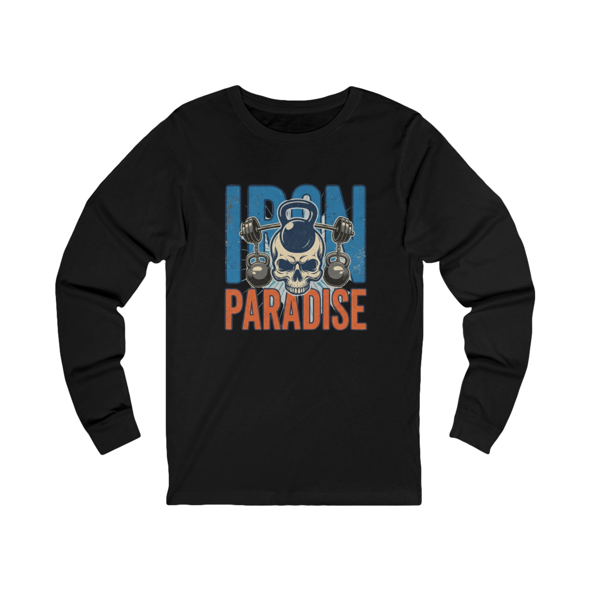 Iron Paradise Long Sleeve Tee — Skull Kettlebell Gym Shirt