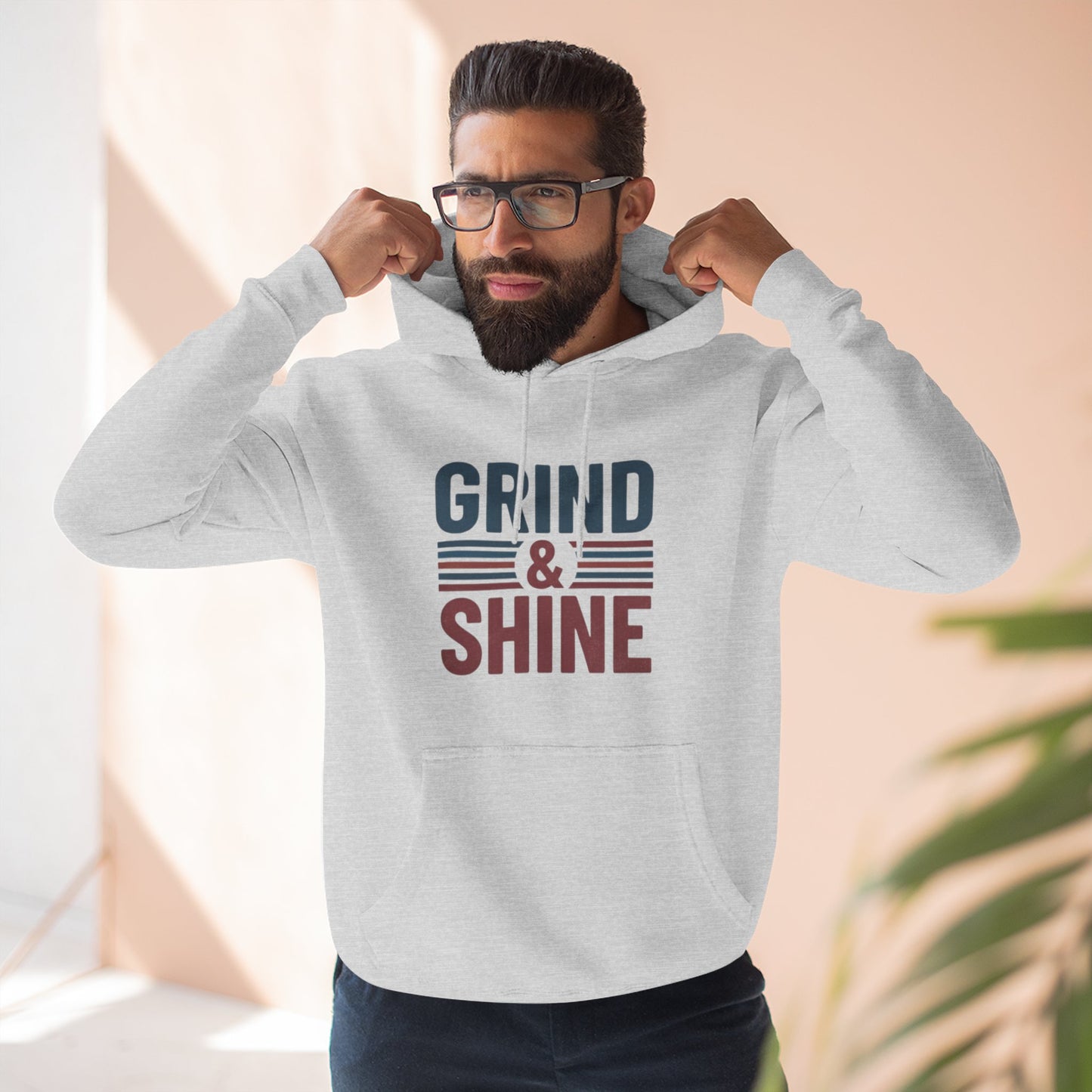 Grind & Shine Hoodie — Motivational Retro Striped Graphic Hoodie