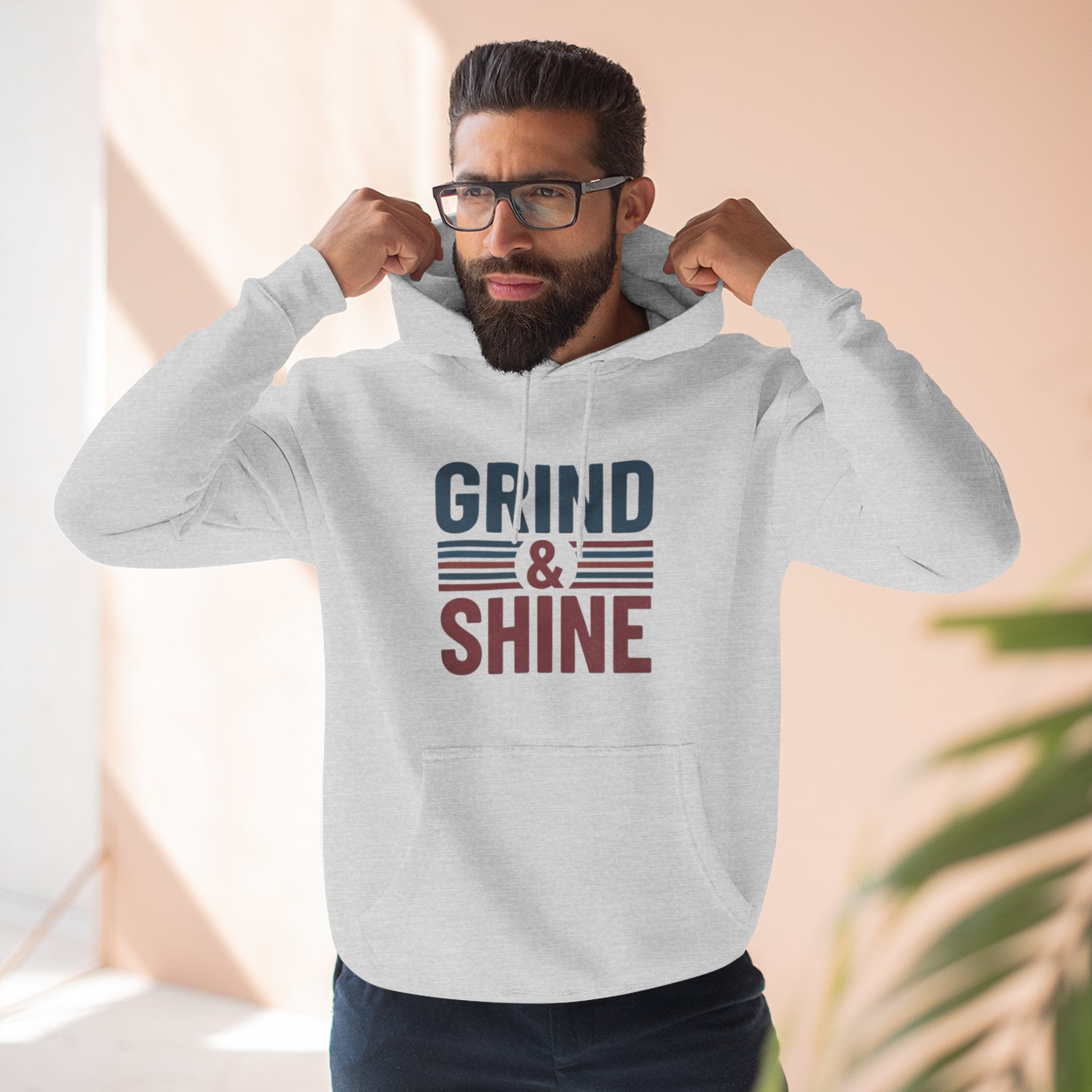 Grind & Shine Hoodie — Motivational Retro Striped Graphic Hoodie