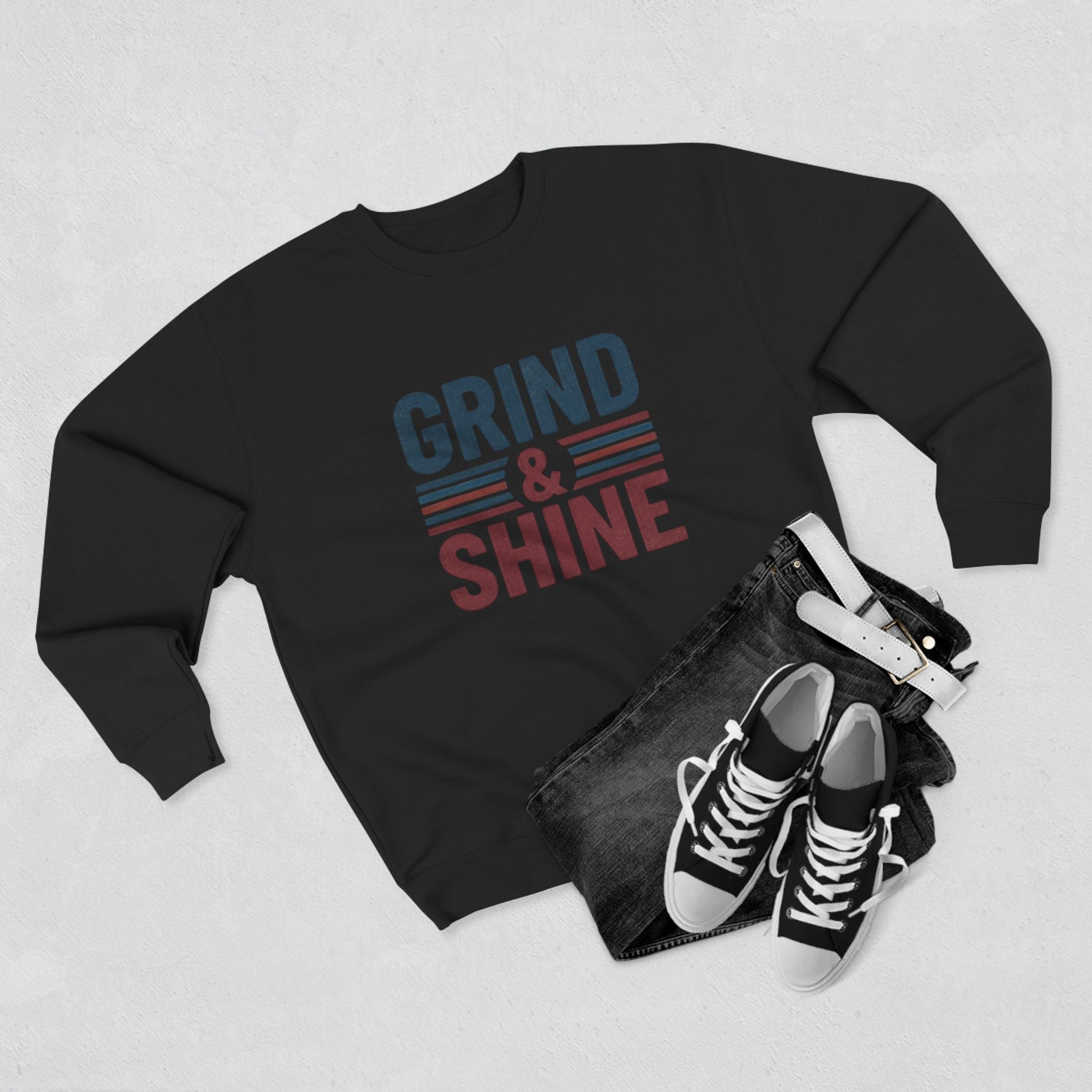 Grind and Shine Motivational Crewneck Sweatshirt — Gym Quote