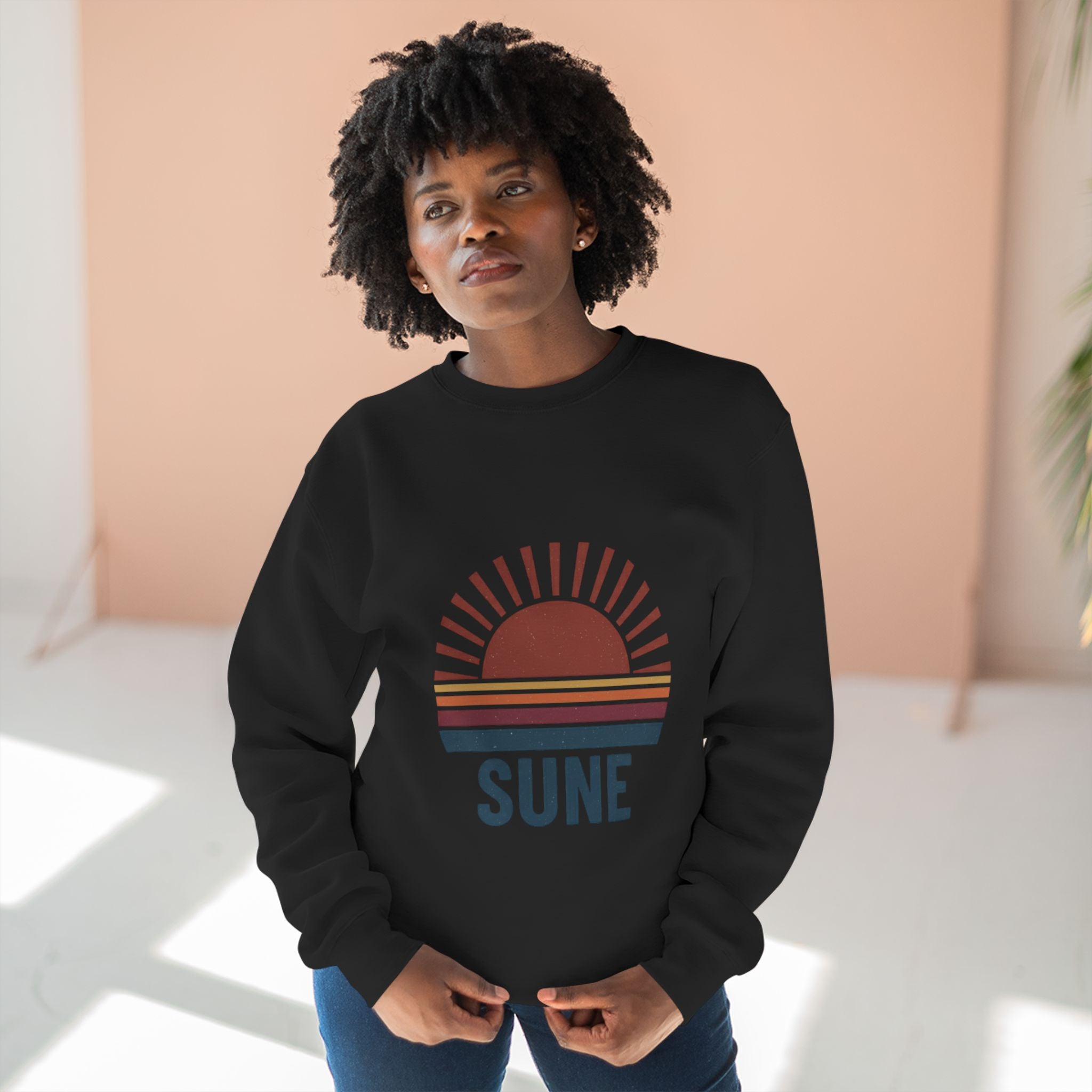 Retro Sunrise Sweatshirt — "SUN E" Graphic Crewneck