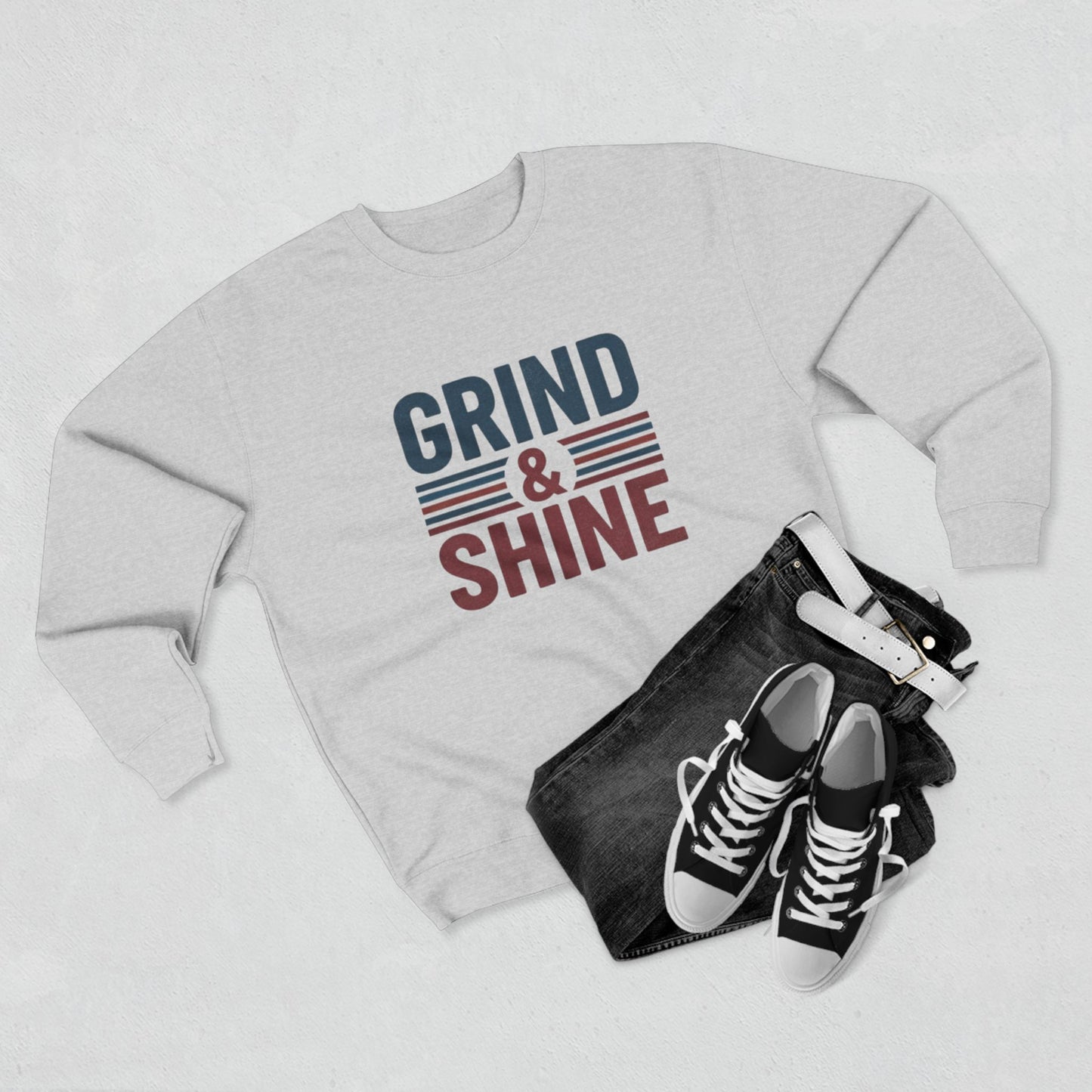 Grind and Shine Motivational Crewneck Sweatshirt — Gym Quote