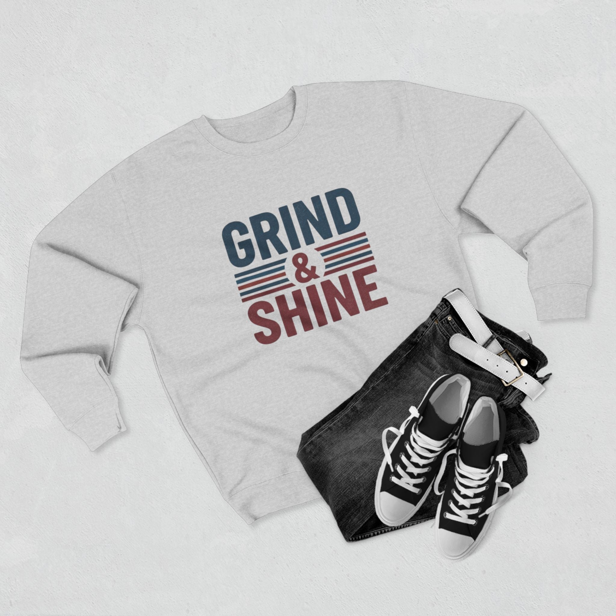 Grind and Shine Motivational Crewneck Sweatshirt — Gym Quote