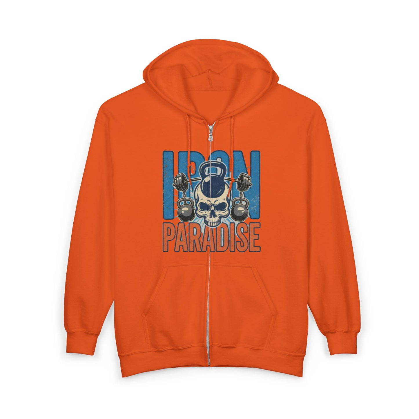 Iron Paradise Zip Hoodie – Skull & Kettlebell Gym Sweatshirt