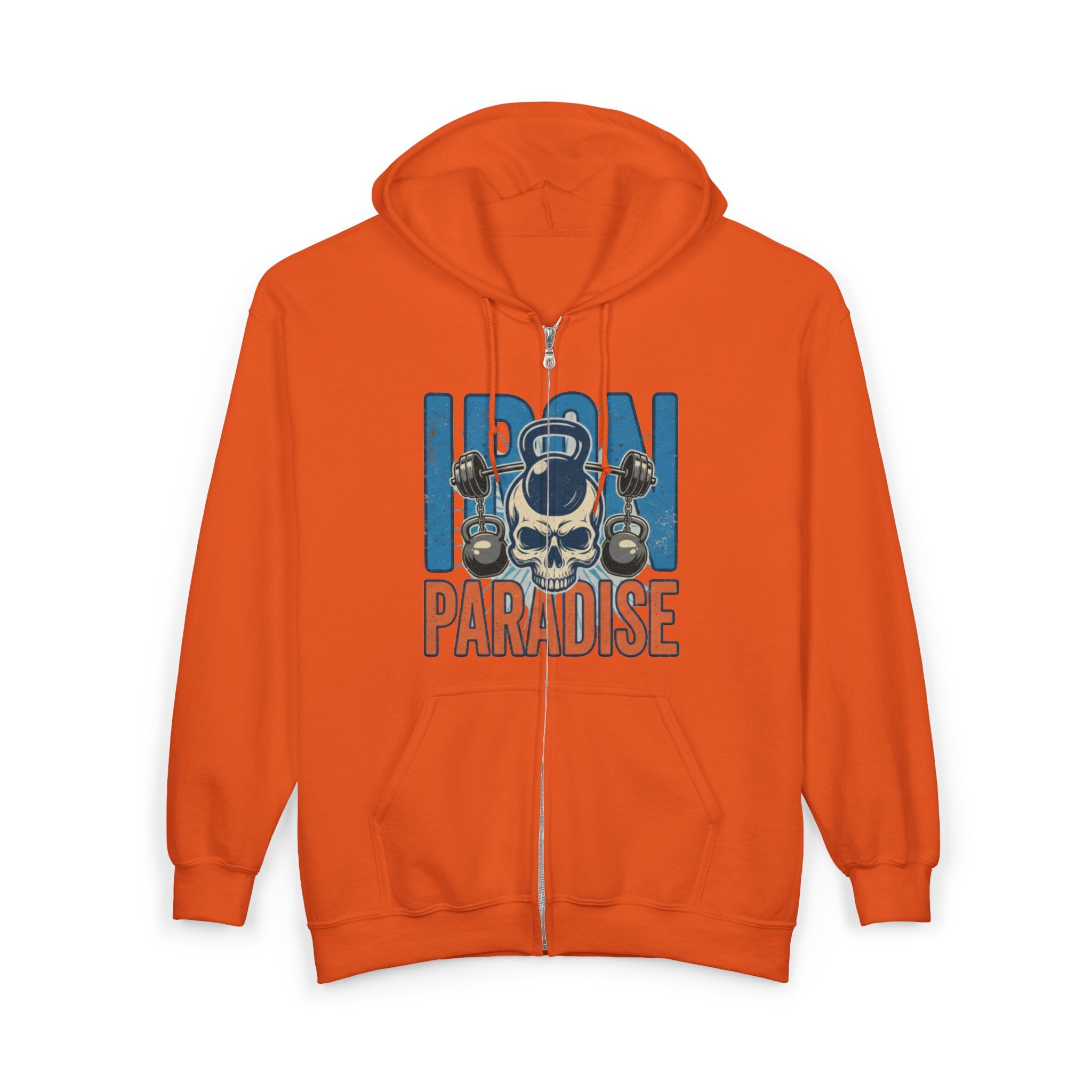 Iron Paradise Zip Hoodie – Skull & Kettlebell Gym Sweatshirt