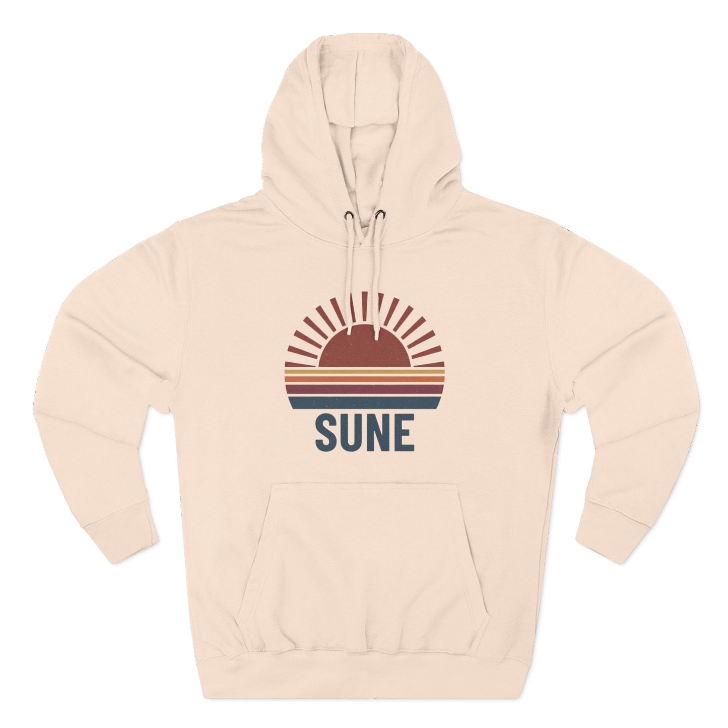 Retro Sunrise 'SUNE' Graphic Hoodie — Vintage Striped Sun Pullover