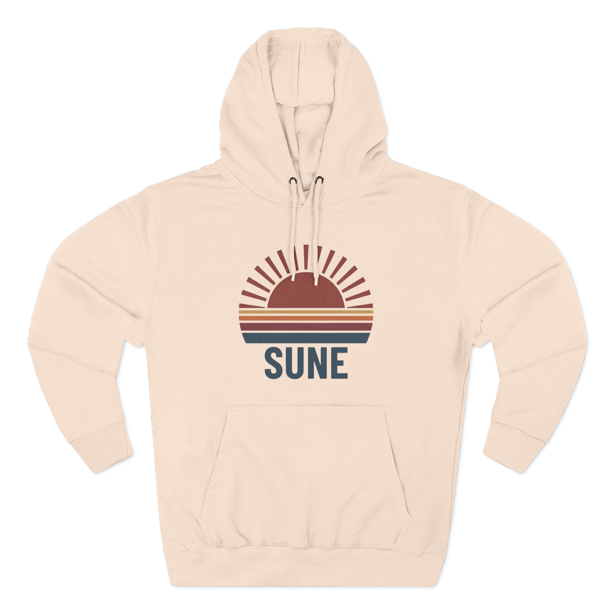 Retro Sunrise 'SUNE' Graphic Hoodie — Vintage Striped Sun Pullover
