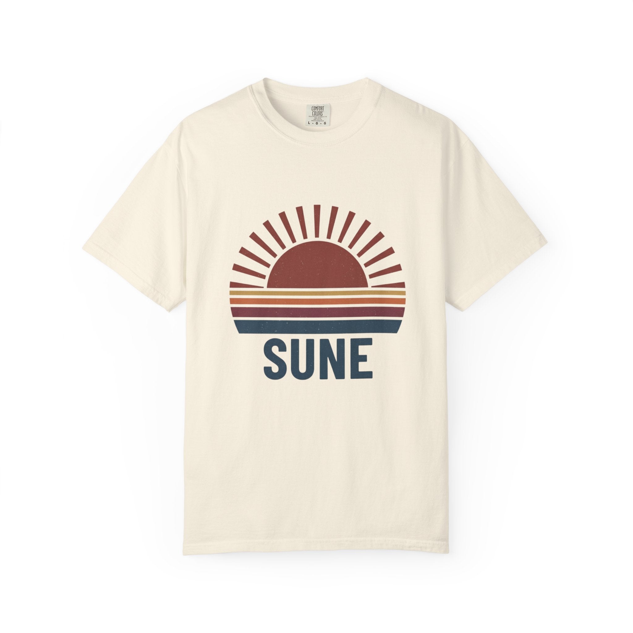 Sunset Retro Graphic T‑Shirt — "SUNE" Vintage Striped Sunrise Tee
