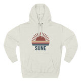 Retro Sunrise 'SUNE' Graphic Hoodie — Vintage Striped Sun Pullover