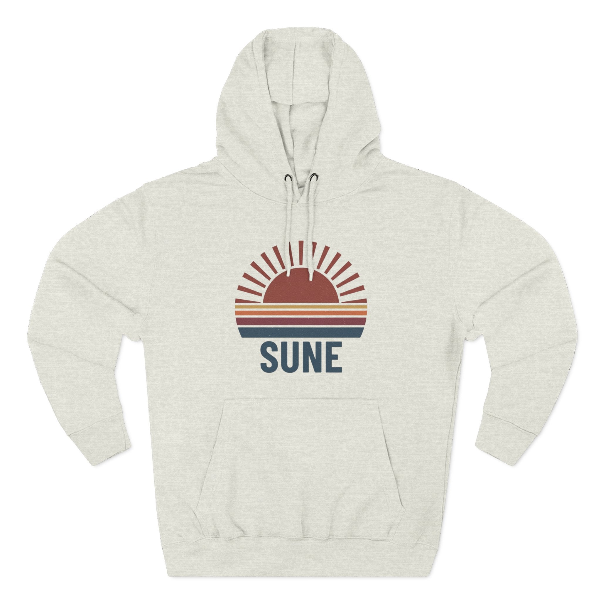 Retro Sunrise 'SUNE' Graphic Hoodie — Vintage Striped Sun Pullover