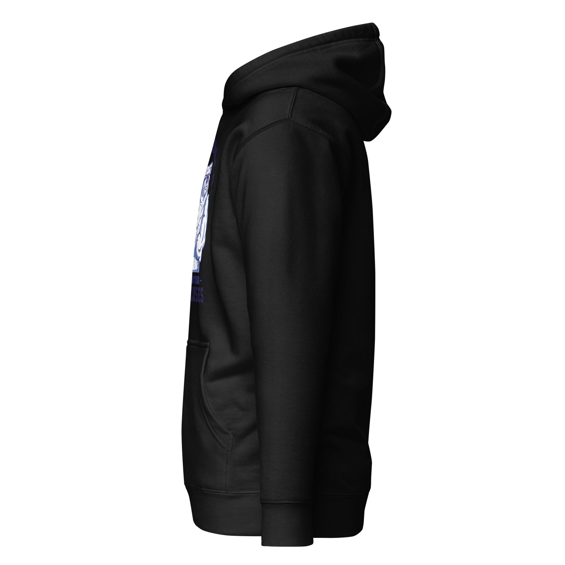 Be Stronger Oversized Hoodie black hooded sweatshirt with white purple chest graphic