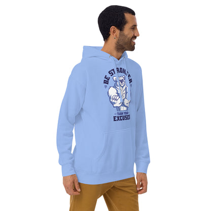 Be Stronger Oversized Hoodie: light blue with white bear graphic