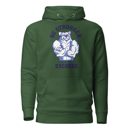 Dark green Be Stronger Oversized Hoodie with muscular bear graphic