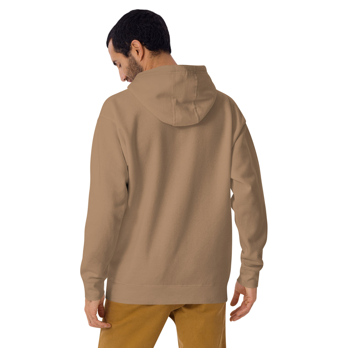 Be Stronger Oversized Hoodie: beige hooded sweatshirt with soft casual fit and ribbed cuffs
