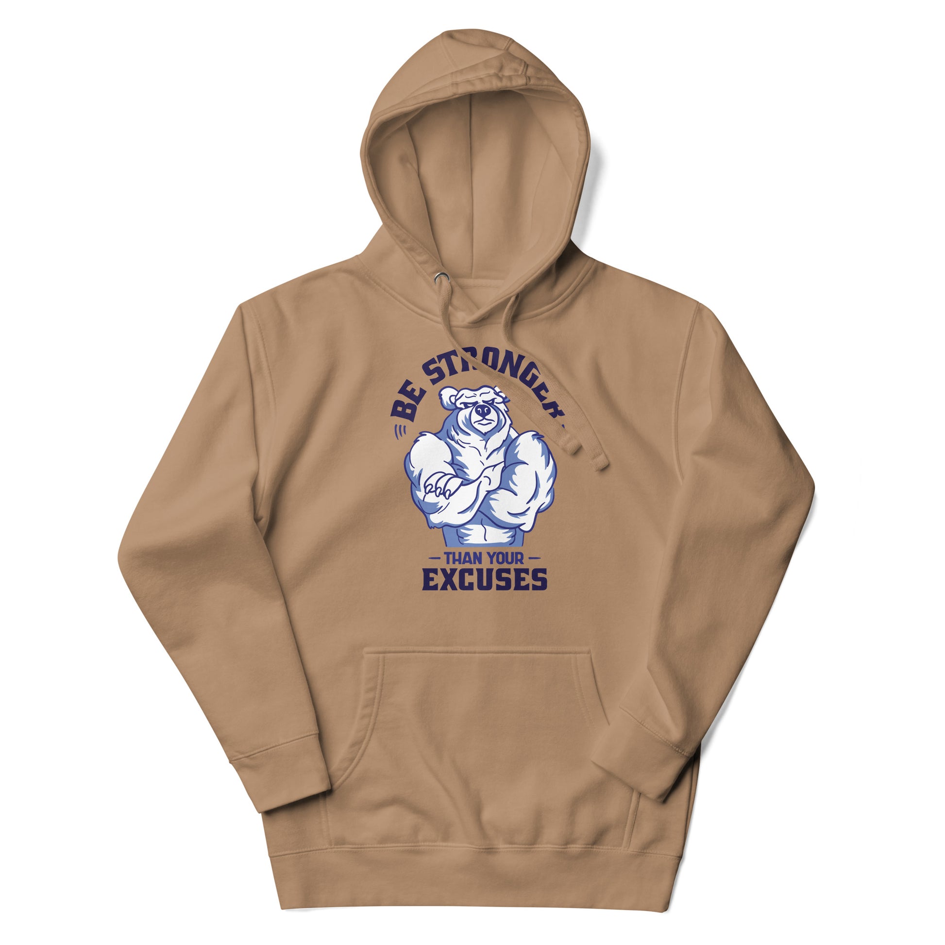 Tan Be Stronger Oversized Hoodie with muscular bear graphic