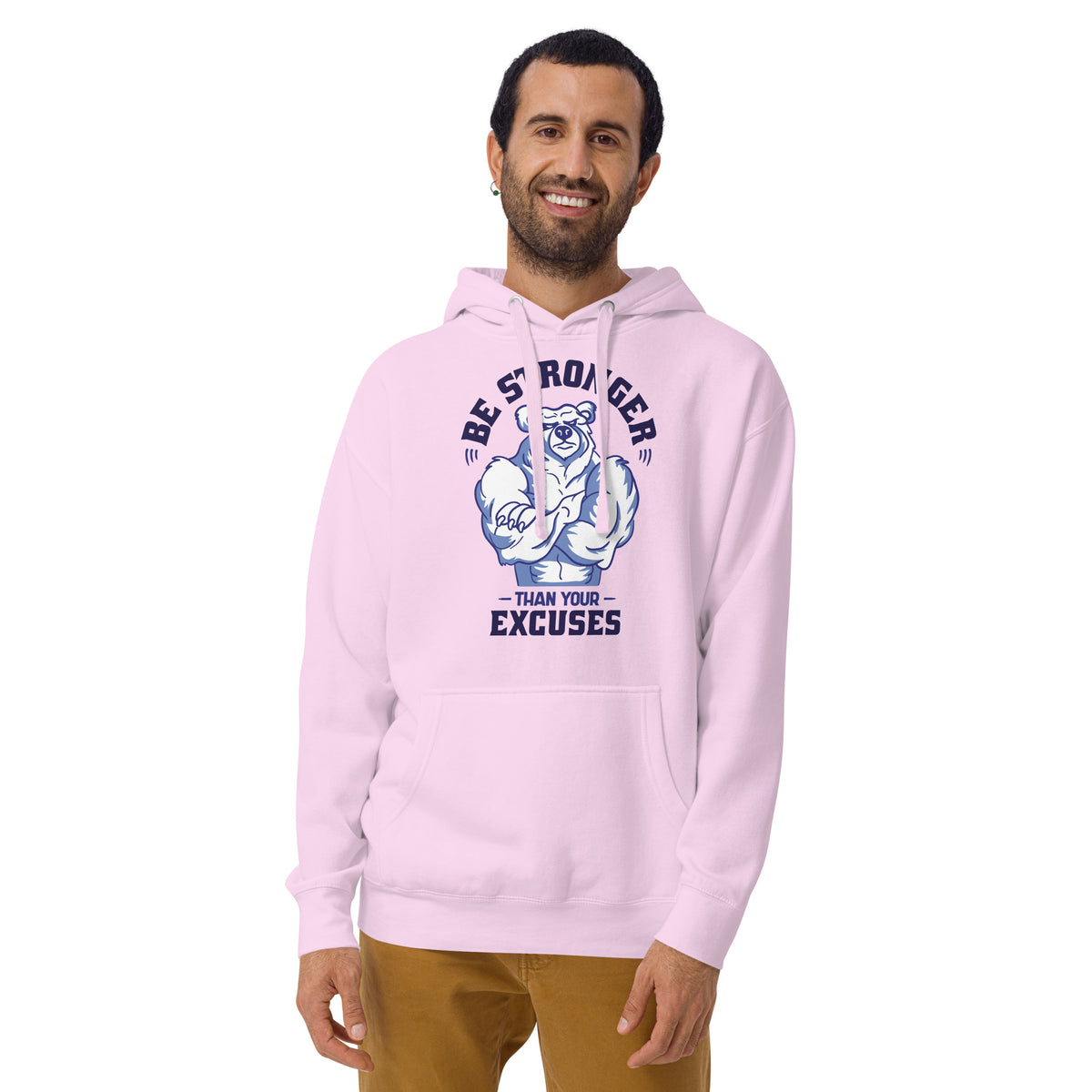 Be Stronger Oversized Hoodie with pink fabric and bear graphic