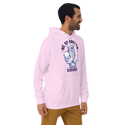 Be Stronger Oversized Hoodie: light pink with muscular bear graphic