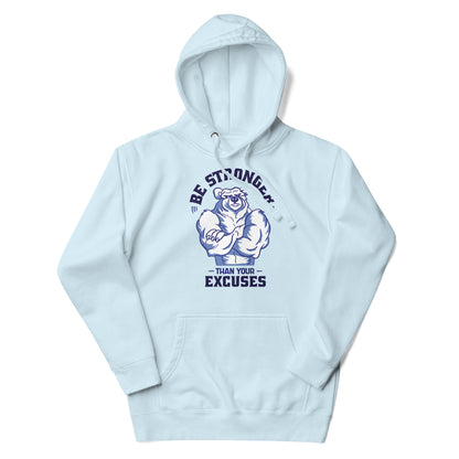 Light blue Be Stronger Oversized Hoodie with bold bear graphic