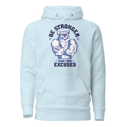 Light blue Be Stronger Oversized Hoodie with navy bear graphic