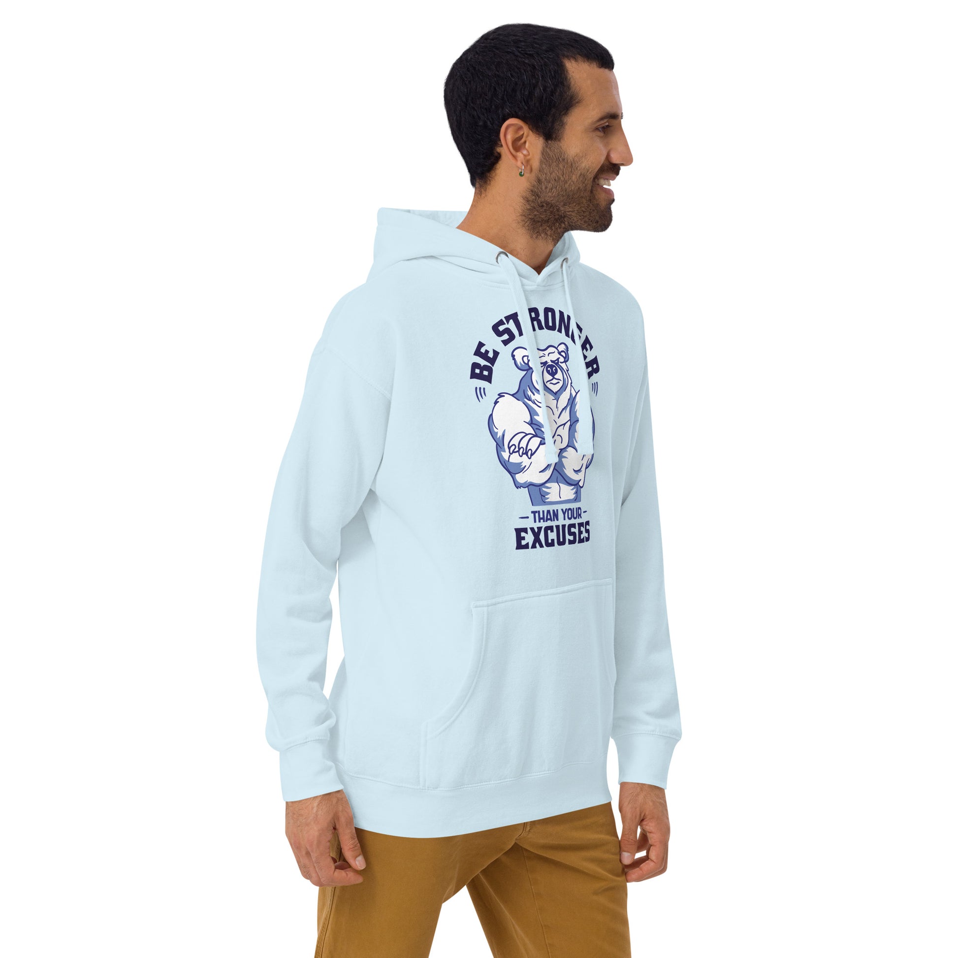 Light blue Be Stronger Oversized Hoodie with navy bear graphic