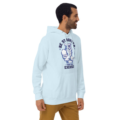 Light blue Be Stronger Oversized Hoodie with navy bear graphic