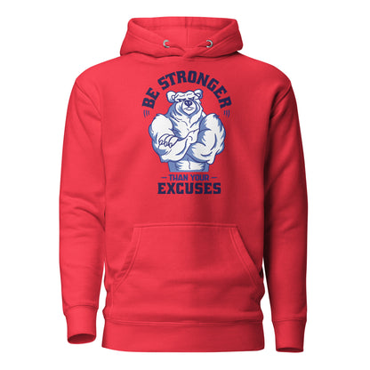 Red Be Stronger Oversized Hoodie with muscular bear graphic and text