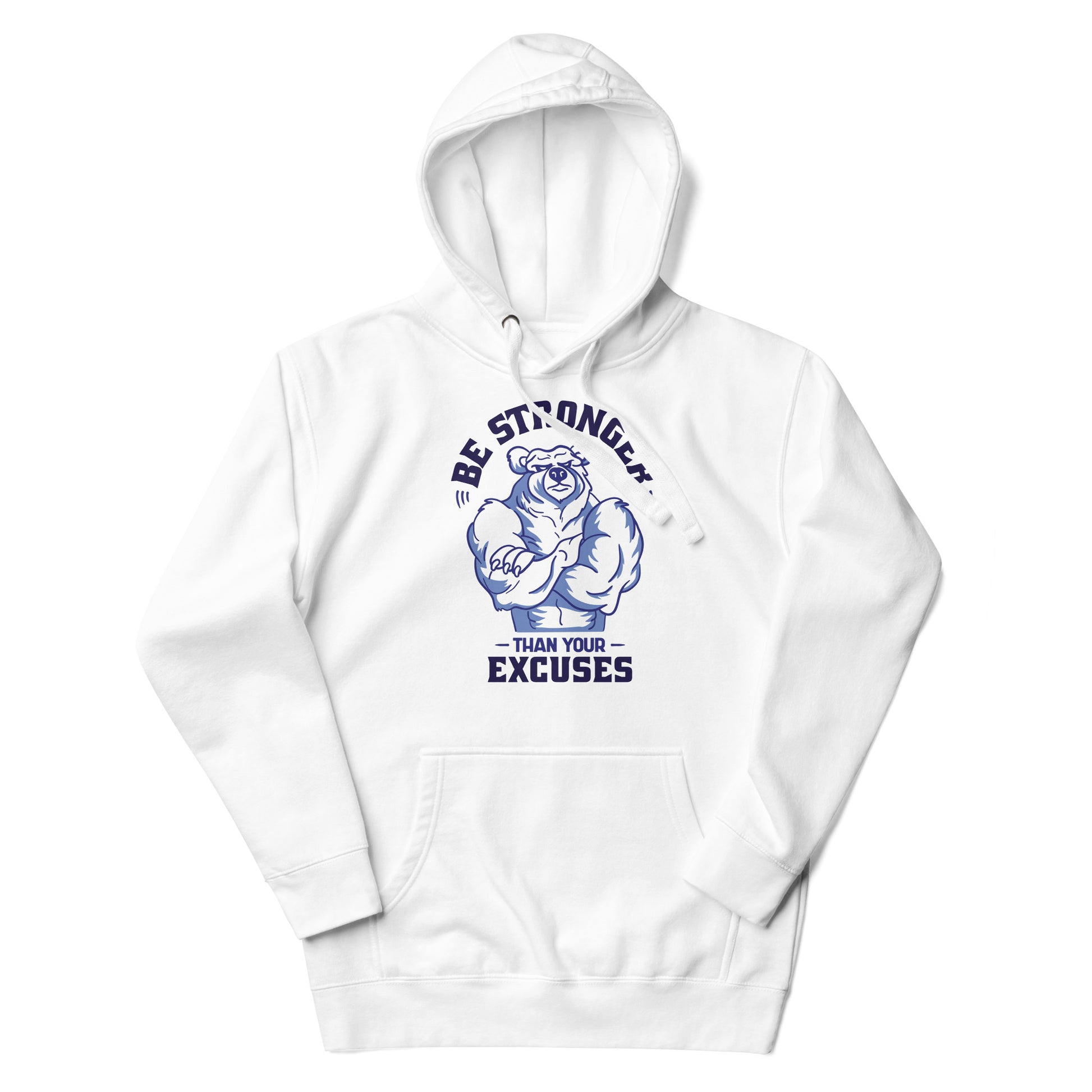 Be Stronger Oversized Hoodie with blue bear graphic and motivational text