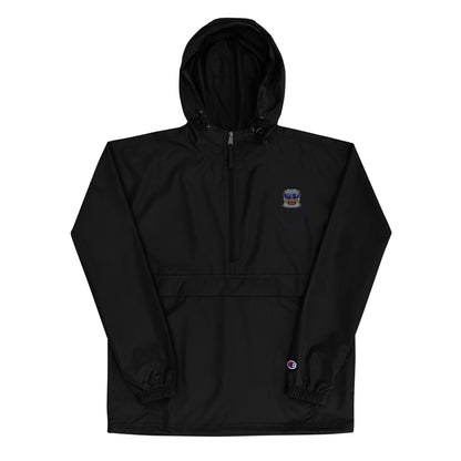 Black pullover with a logo on a white background