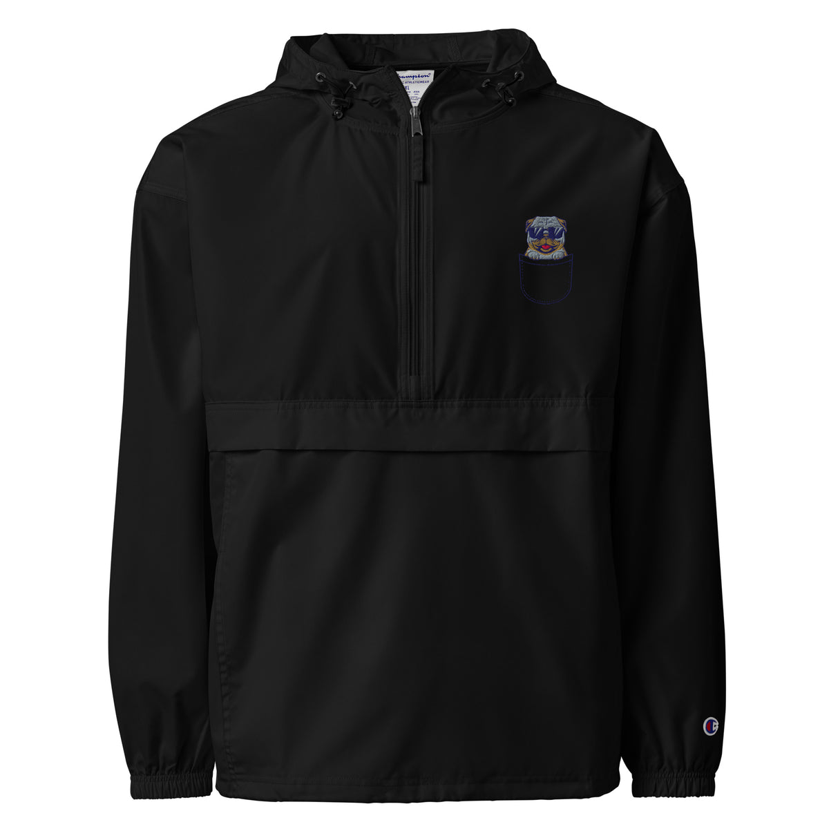 Black pullover with a logo on a white background