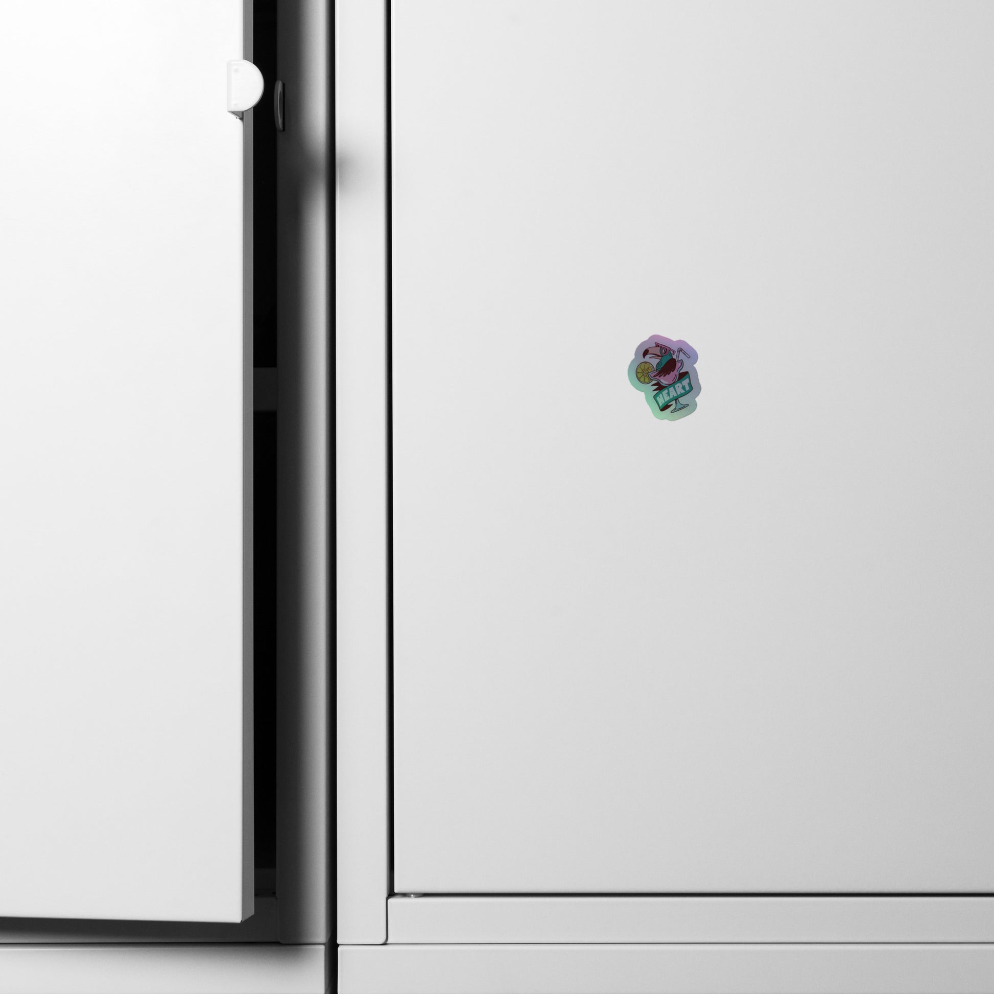 Holographic stickers V1: colorful pink green cartoon sticker on fridge
