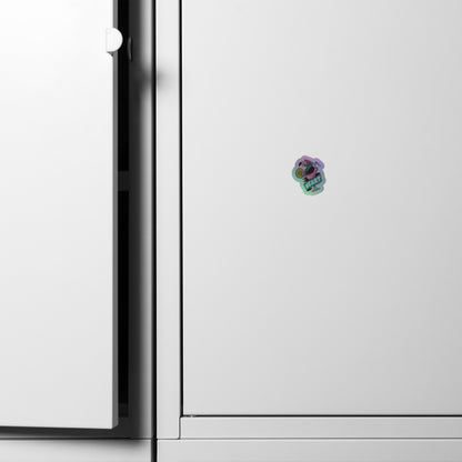 Holographic stickers V1: colorful pink green cartoon sticker on fridge