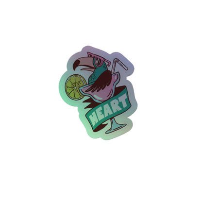 Vibrant holographic teal toucan in pink sunglasses sipping cocktail sticker V1