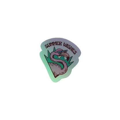 Holographic stickers V2: pink flamingo in sunglasses on cactus with summer wishes