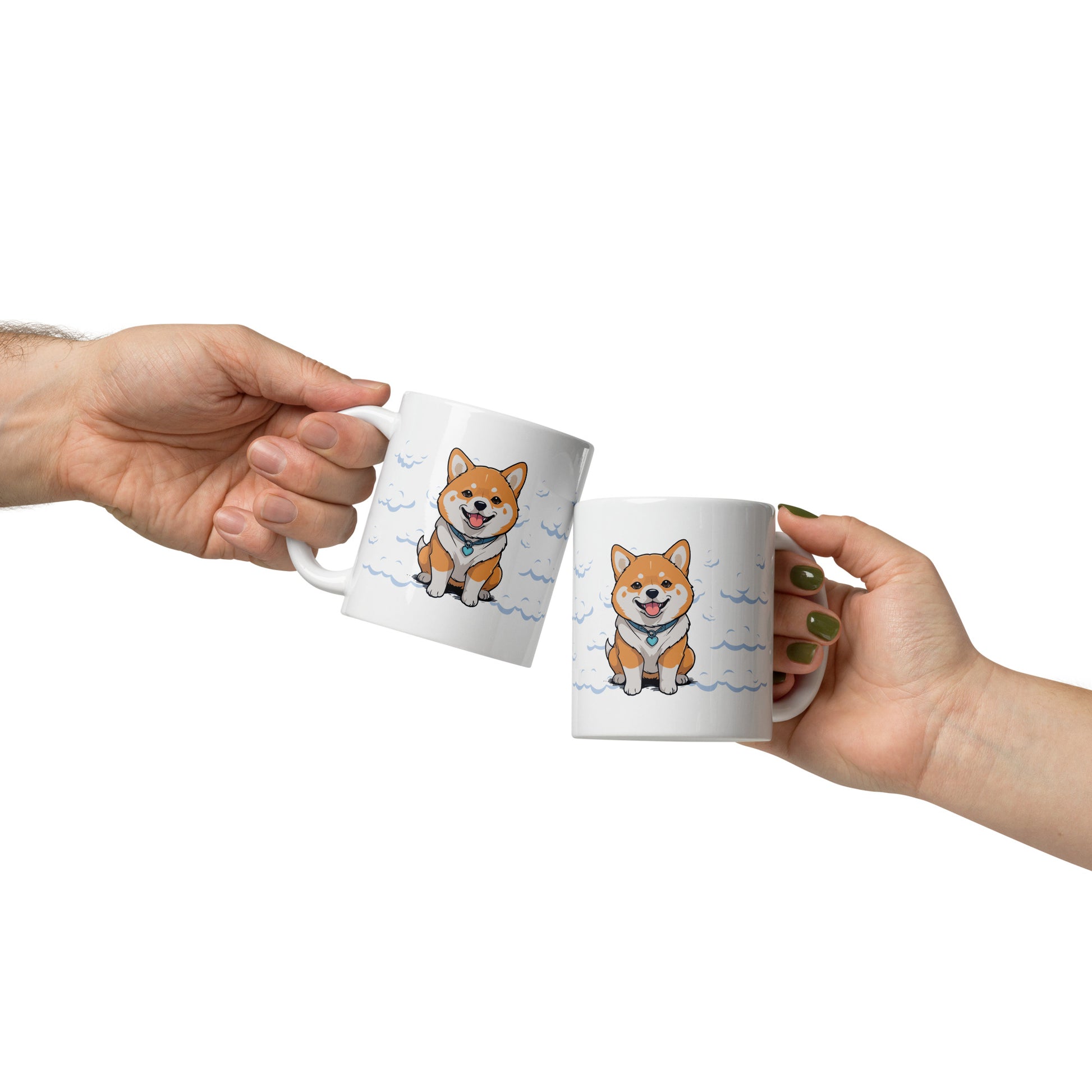 White shiba inu on snowflakes Daily Coffee Mug V2 ceramic mug