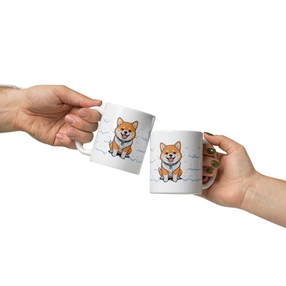 White shiba inu on snowflakes Daily Coffee Mug V2 ceramic mug