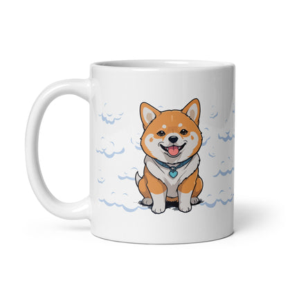 Daily Coffee Mug V2 with cheerful cartoon corgi on white ceramic