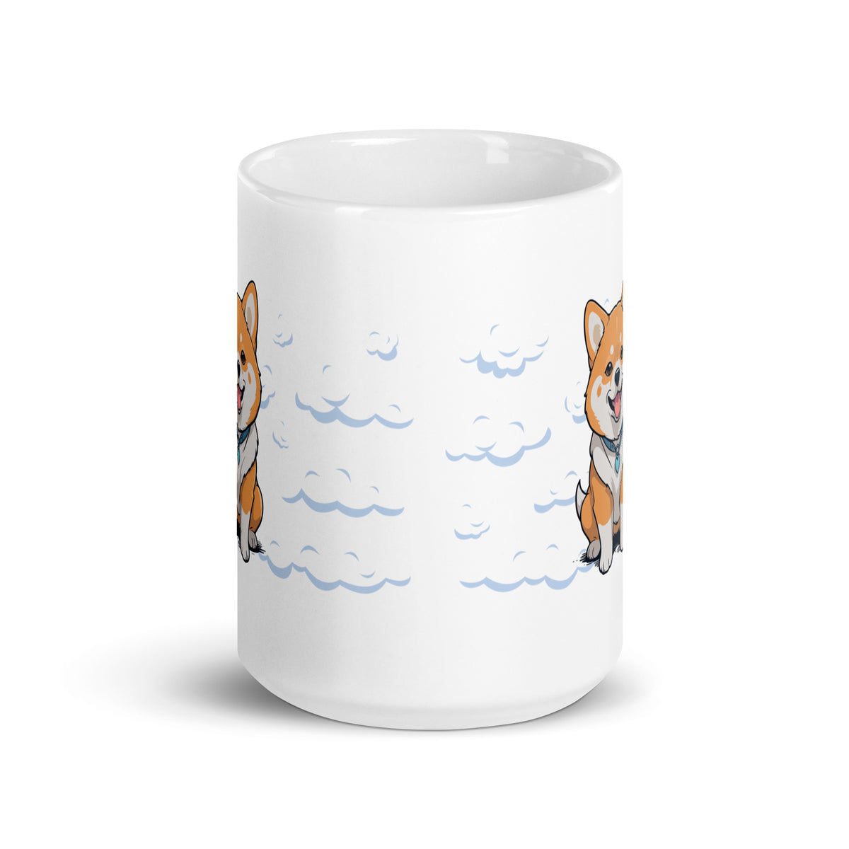 White ceramic Daily Coffee Mug V2 with orange white corgis on clouds