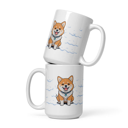 Daily Coffee Mug V2 with orange white Shiba Inu and blue clouds