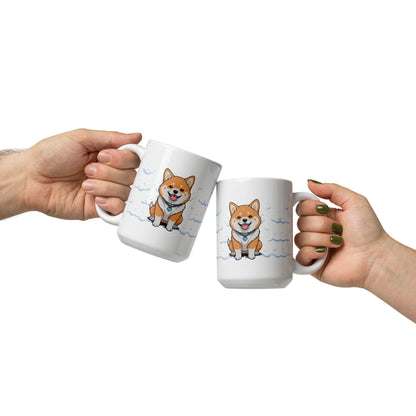 Daily Coffee Mug V2 with orange white Shiba Inu on white ceramic mug