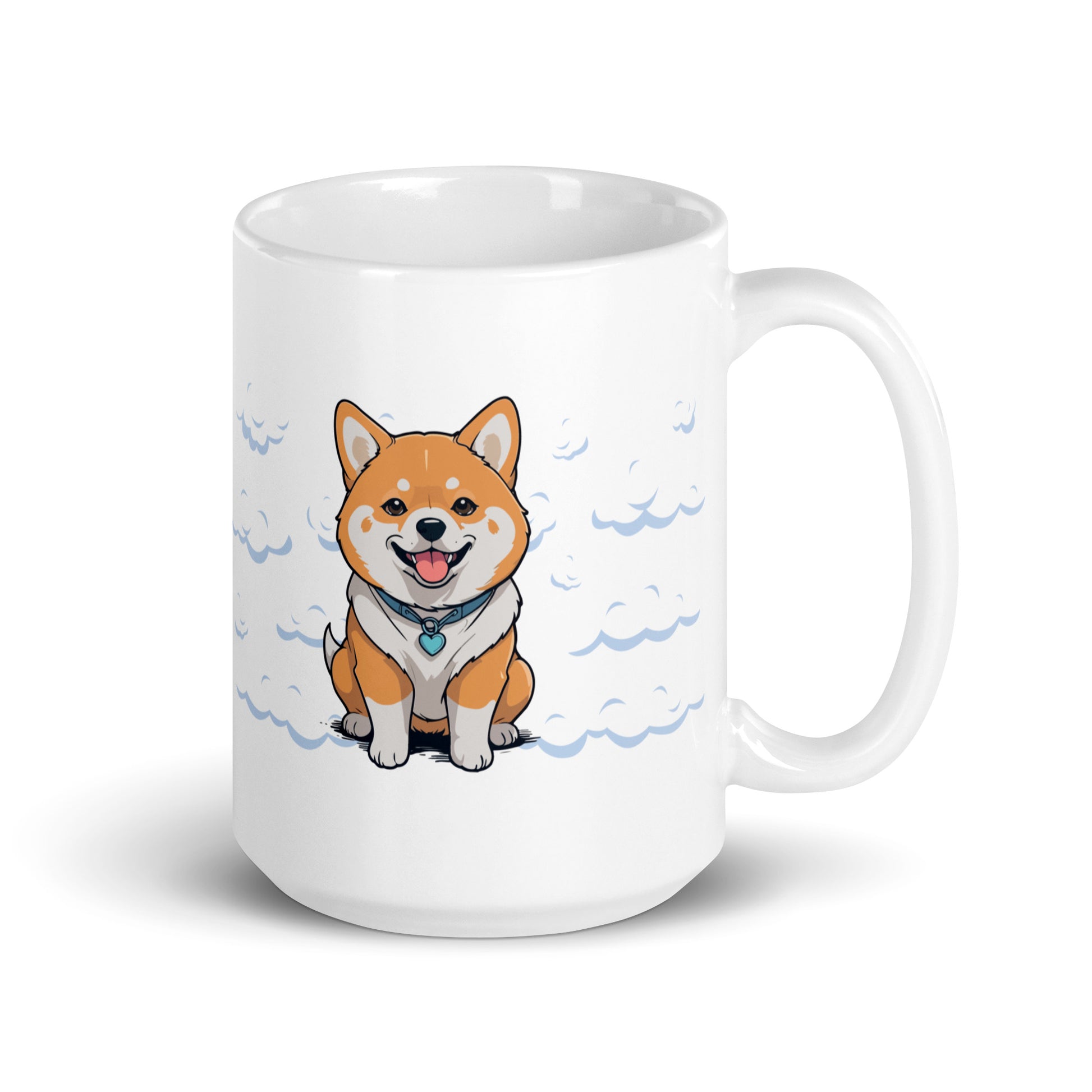 Daily Coffee Mug V2 with cheerful orange shiba inu on white ceramic