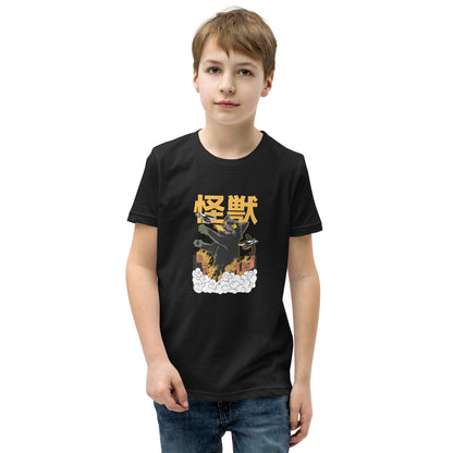 Black Short Sleeve T-Shirt V1 with Godzilla and kanji graphic