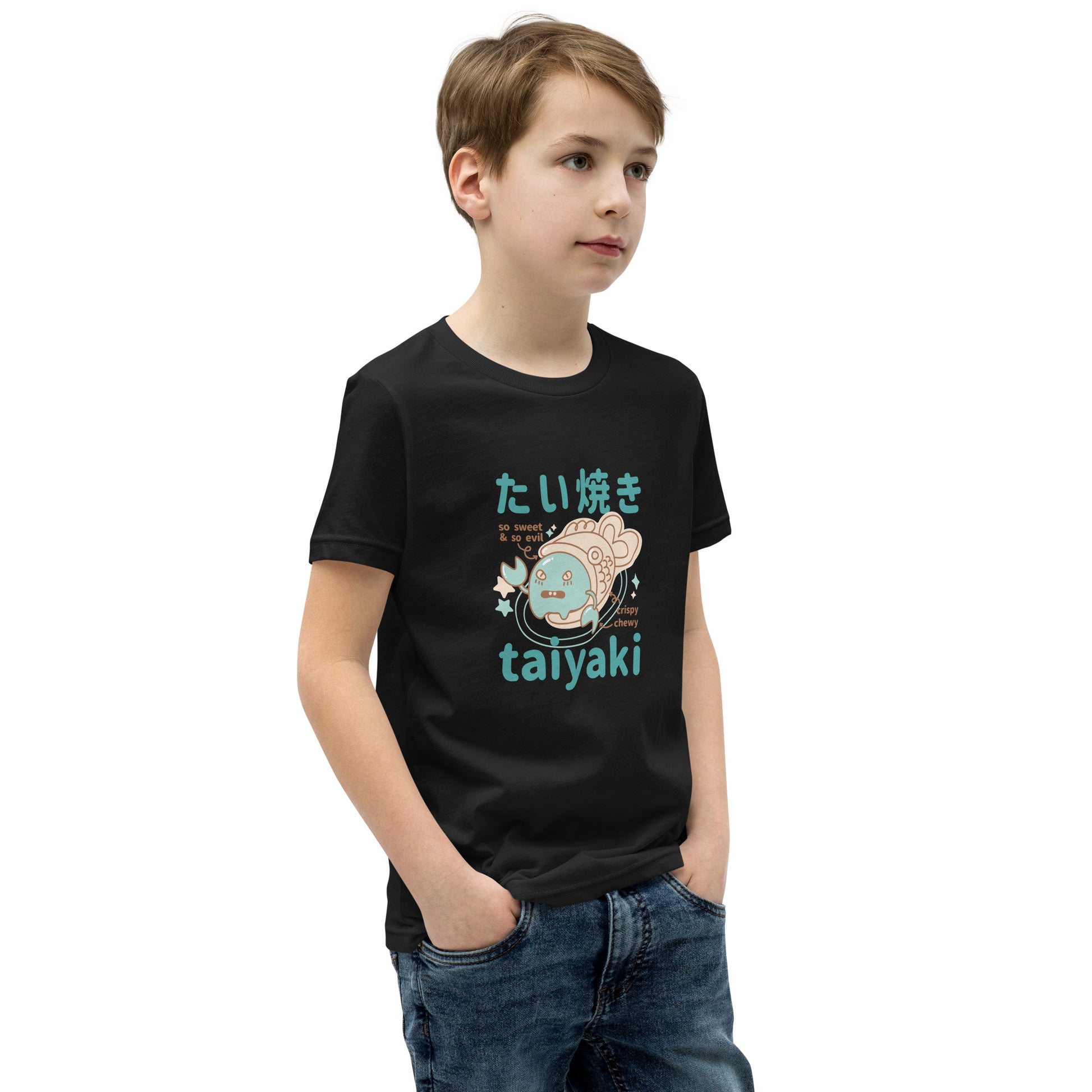 Black Short Sleeve T-Shirt V2 with cute cartoon taiyaki design