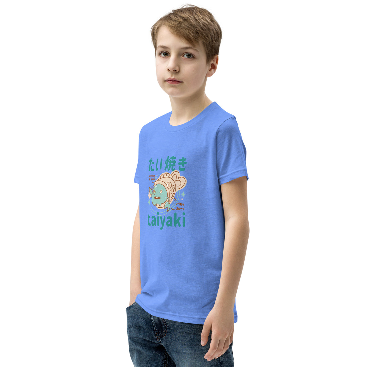 Light blue Short Sleeve T-Shirt V2 with cartoon fish taiyaki design