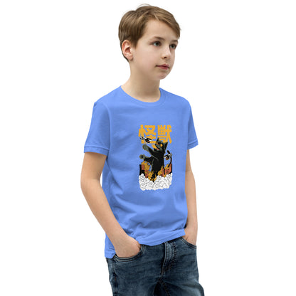 Light blue Short Sleeve T-Shirt V1 with black cat and Japanese characters