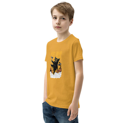 Mustard yellow Short Sleeve T-Shirt V1 with black cat graphic