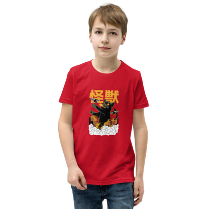 Red Short Sleeve T-Shirt V1 with black monster graphic and orange kanji