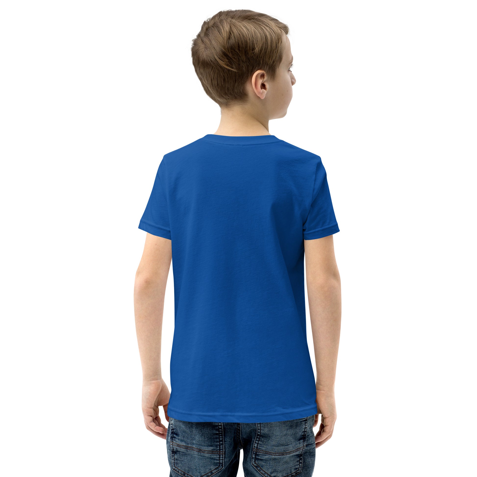 Child in solid royal blue Short Sleeve T-Shirt V2, short-sleeved cotton