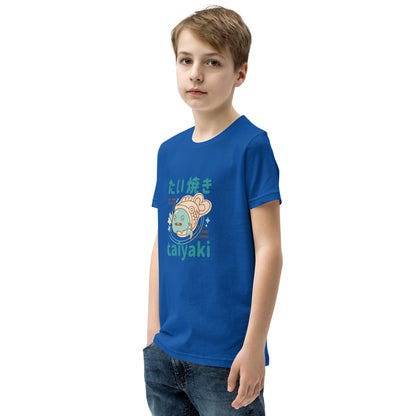 Blue Short Sleeve T-Shirt V2 with cartoon taiyaki design and Japanese text